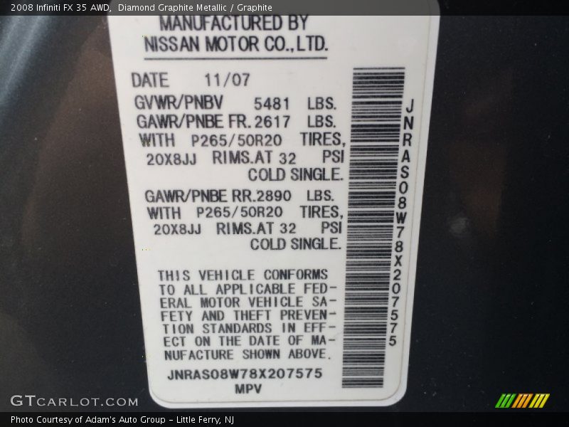 Diamond Graphite Metallic / Graphite 2008 Infiniti FX 35 AWD