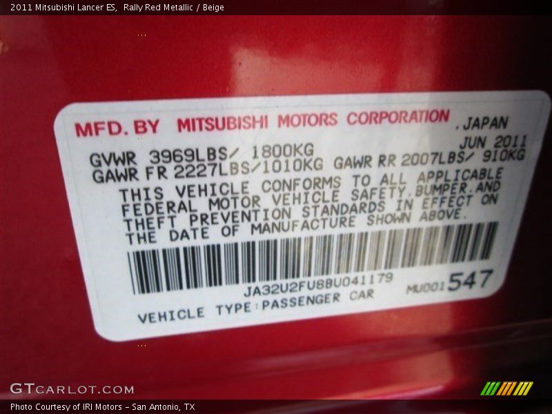 Rally Red Metallic / Beige 2011 Mitsubishi Lancer ES