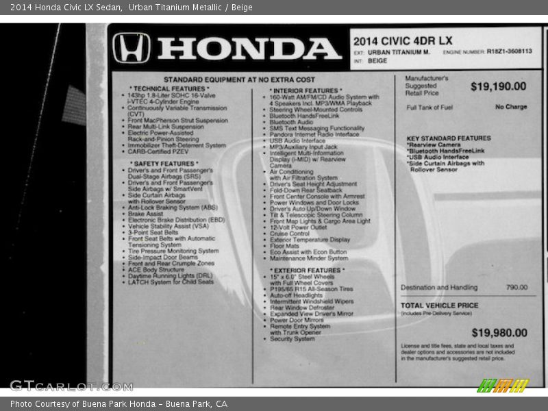 Urban Titanium Metallic / Beige 2014 Honda Civic LX Sedan