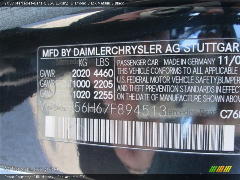 Diamond Black Metallic / Black 2007 Mercedes-Benz C 350 Luxury