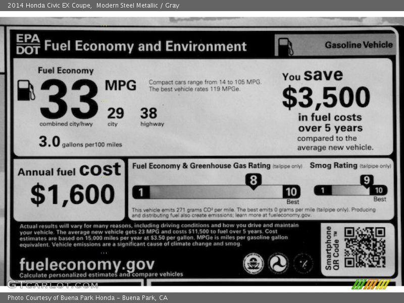 Modern Steel Metallic / Gray 2014 Honda Civic EX Coupe