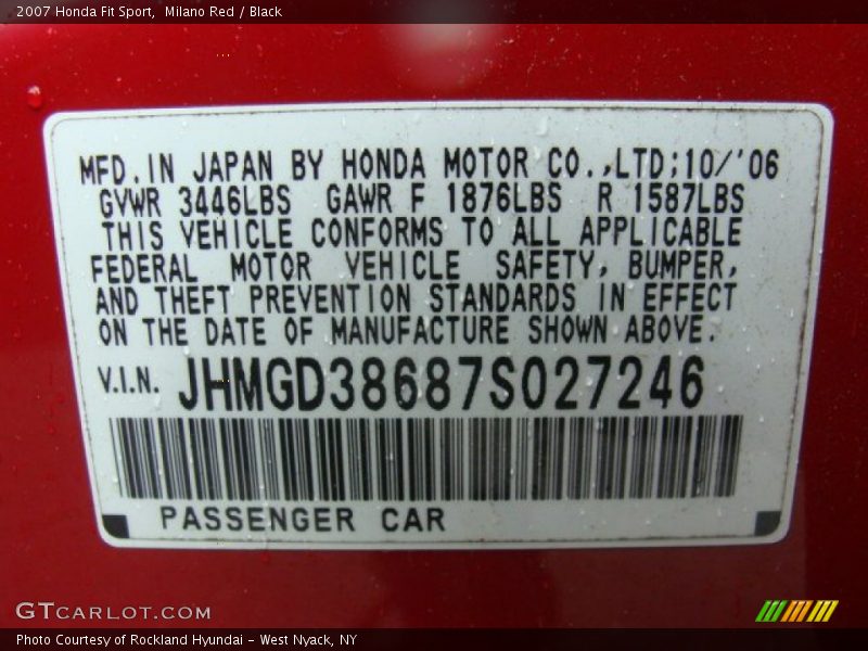 Milano Red / Black 2007 Honda Fit Sport