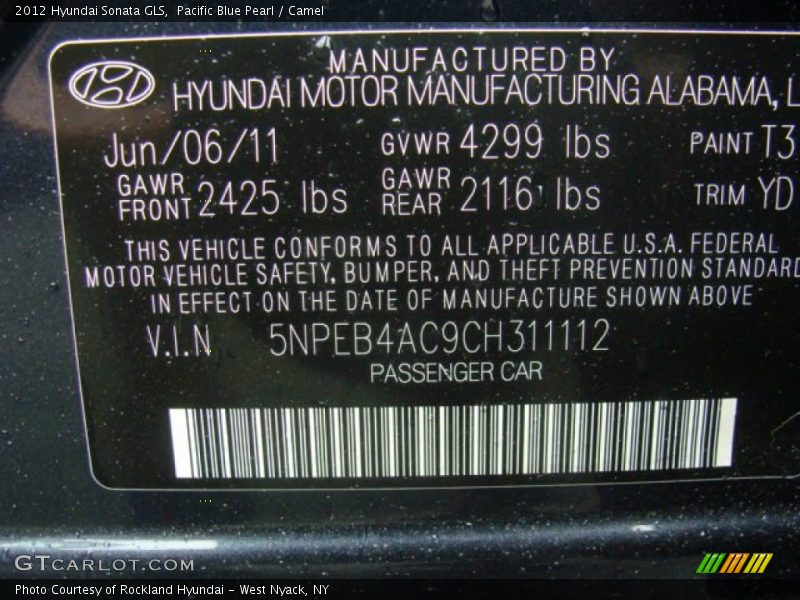 Pacific Blue Pearl / Camel 2012 Hyundai Sonata GLS