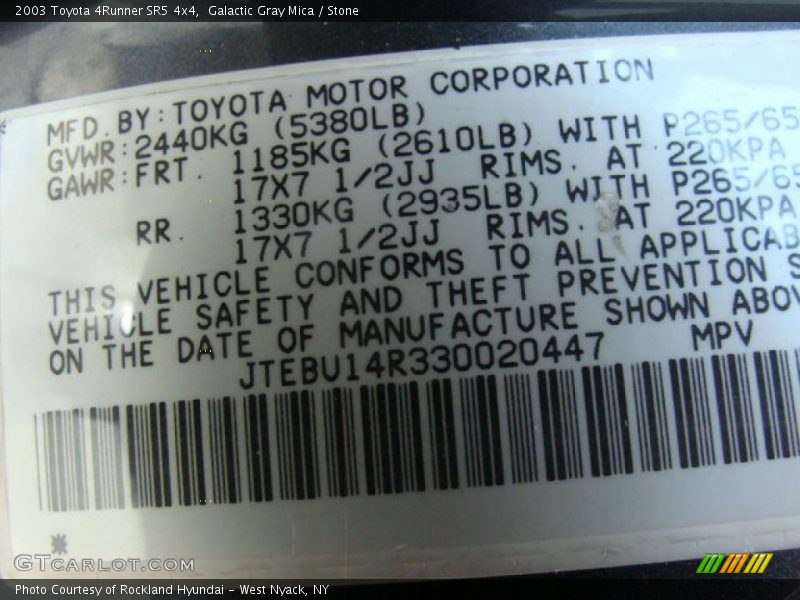 Galactic Gray Mica / Stone 2003 Toyota 4Runner SR5 4x4