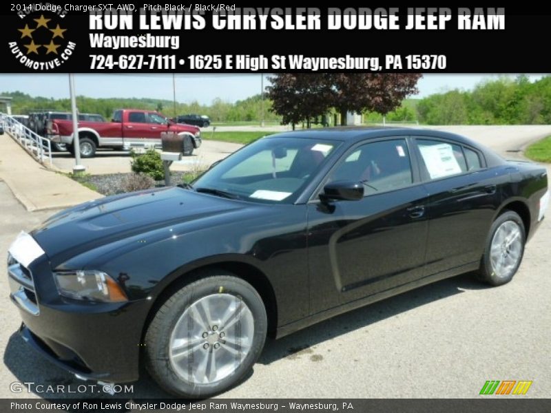 Pitch Black / Black/Red 2014 Dodge Charger SXT AWD