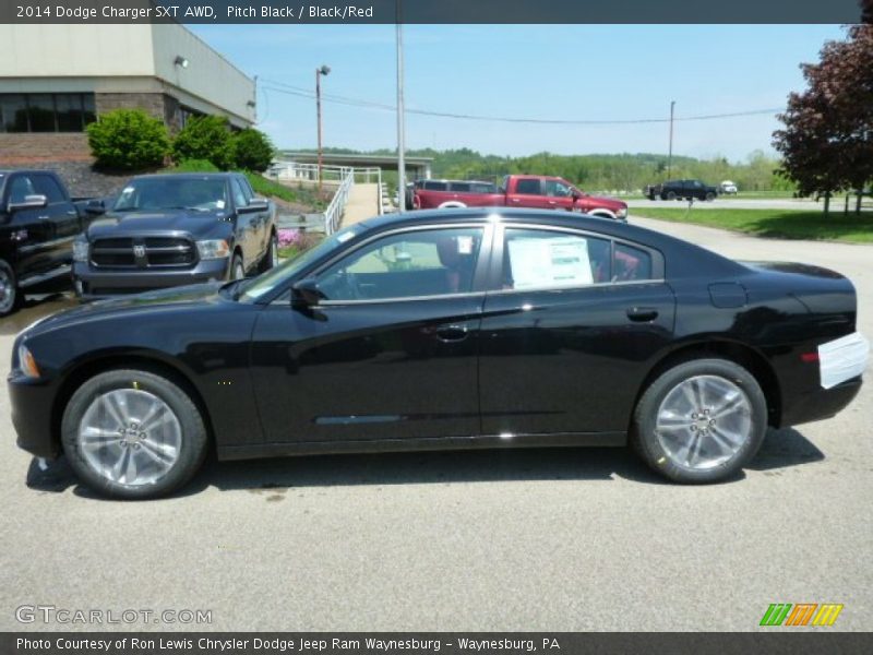 Pitch Black / Black/Red 2014 Dodge Charger SXT AWD