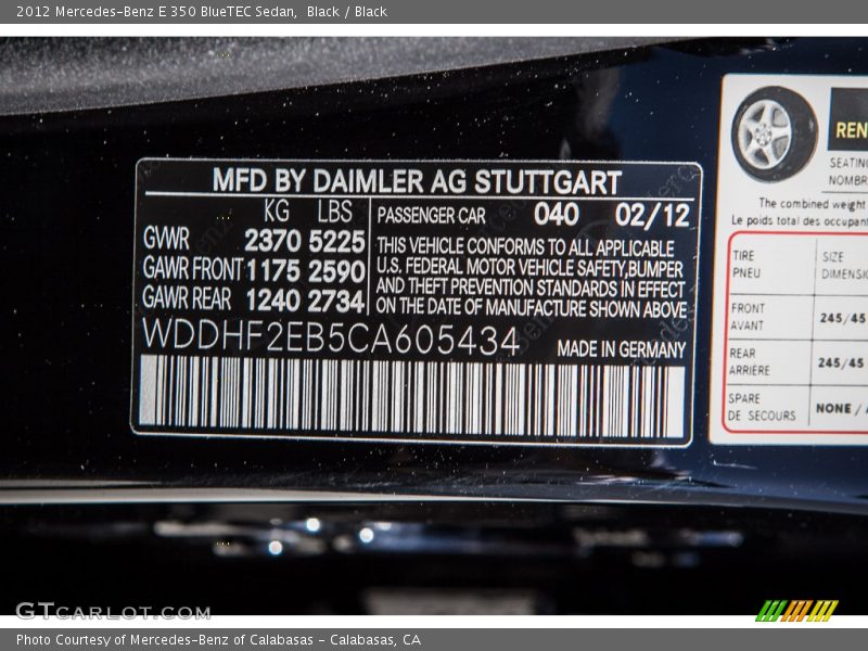 Black / Black 2012 Mercedes-Benz E 350 BlueTEC Sedan