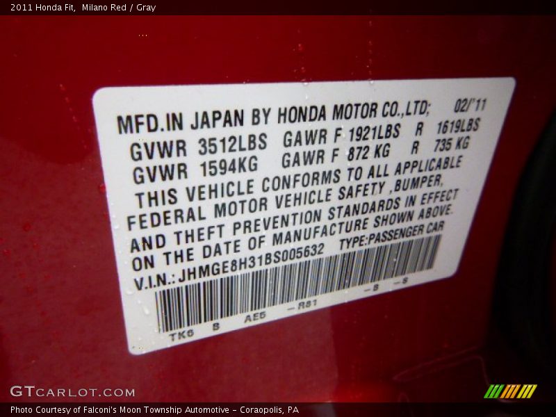 Milano Red / Gray 2011 Honda Fit
