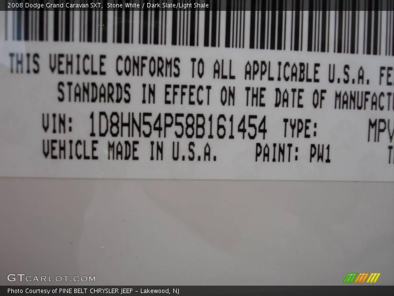 Stone White / Dark Slate/Light Shale 2008 Dodge Grand Caravan SXT