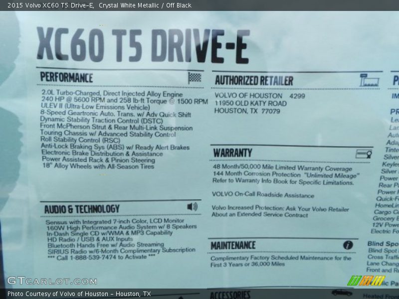 Crystal White Metallic / Off Black 2015 Volvo XC60 T5 Drive-E