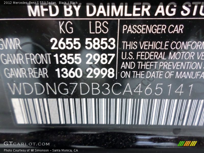 Black / Black 2012 Mercedes-Benz S 550 Sedan