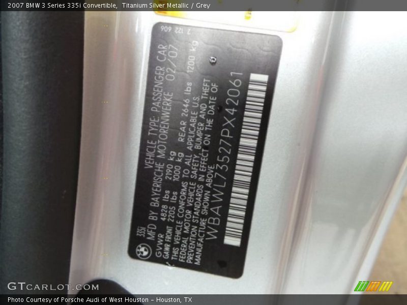 Titanium Silver Metallic / Grey 2007 BMW 3 Series 335i Convertible