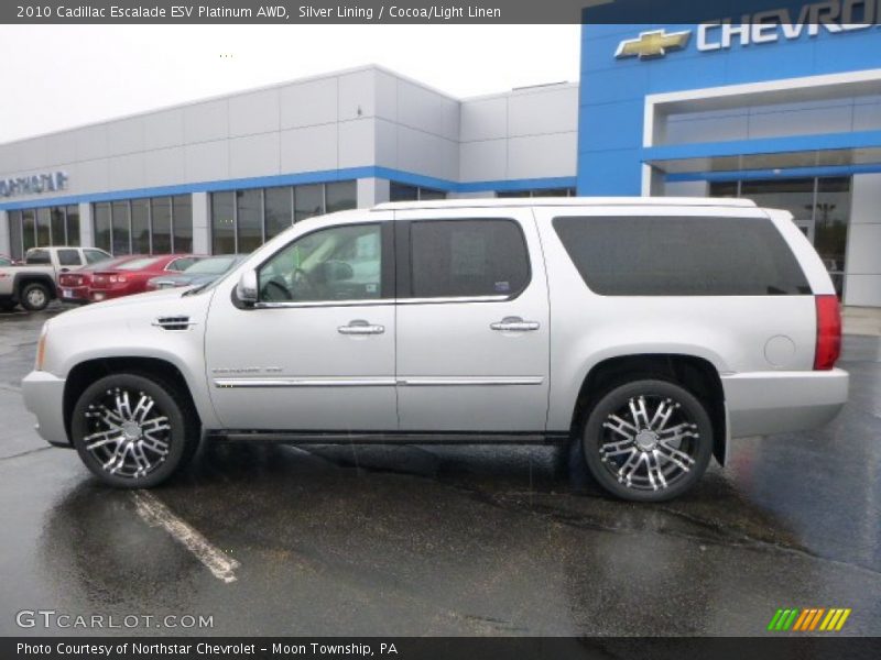 Silver Lining / Cocoa/Light Linen 2010 Cadillac Escalade ESV Platinum AWD