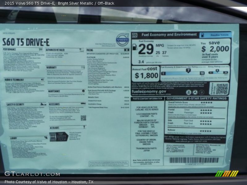 Bright Silver Metallic / Off-Black 2015 Volvo S60 T5 Drive-E