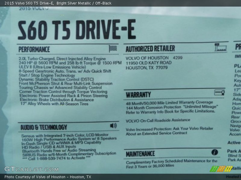 Bright Silver Metallic / Off-Black 2015 Volvo S60 T5 Drive-E