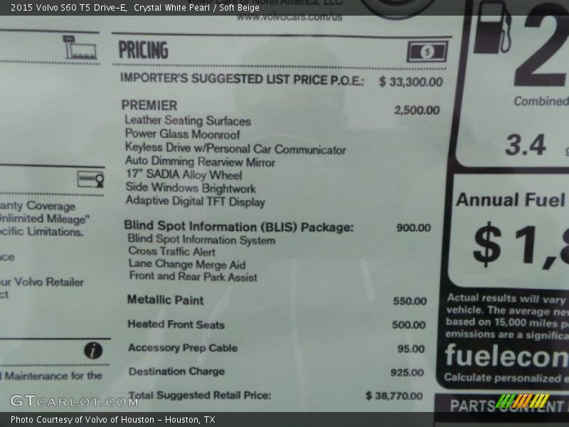 Crystal White Pearl / Soft Beige 2015 Volvo S60 T5 Drive-E