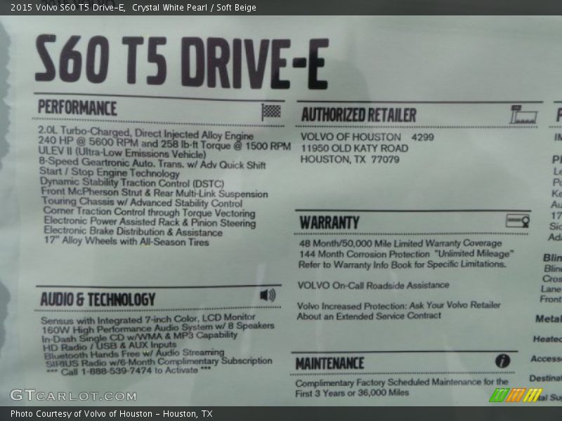Crystal White Pearl / Soft Beige 2015 Volvo S60 T5 Drive-E