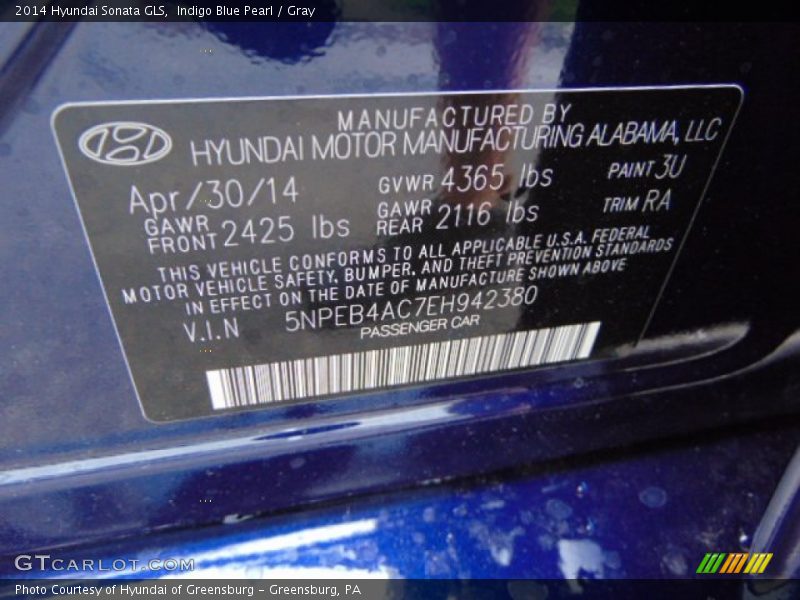 Indigo Blue Pearl / Gray 2014 Hyundai Sonata GLS