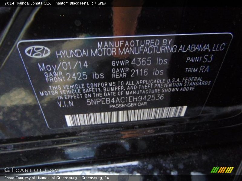Phantom Black Metallic / Gray 2014 Hyundai Sonata GLS