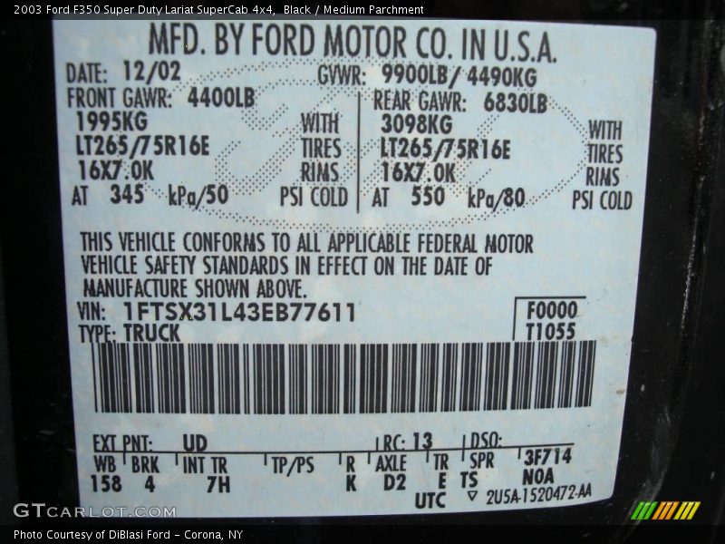 Black / Medium Parchment 2003 Ford F350 Super Duty Lariat SuperCab 4x4