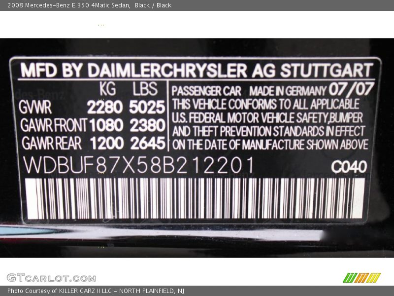 2008 E 350 4Matic Sedan Black Color Code 040