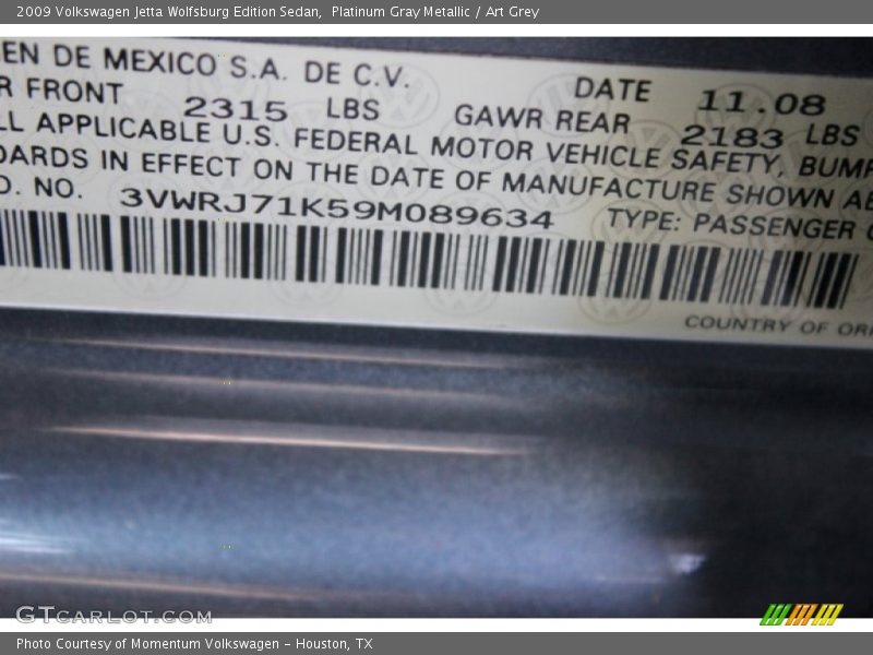 Platinum Gray Metallic / Art Grey 2009 Volkswagen Jetta Wolfsburg Edition Sedan