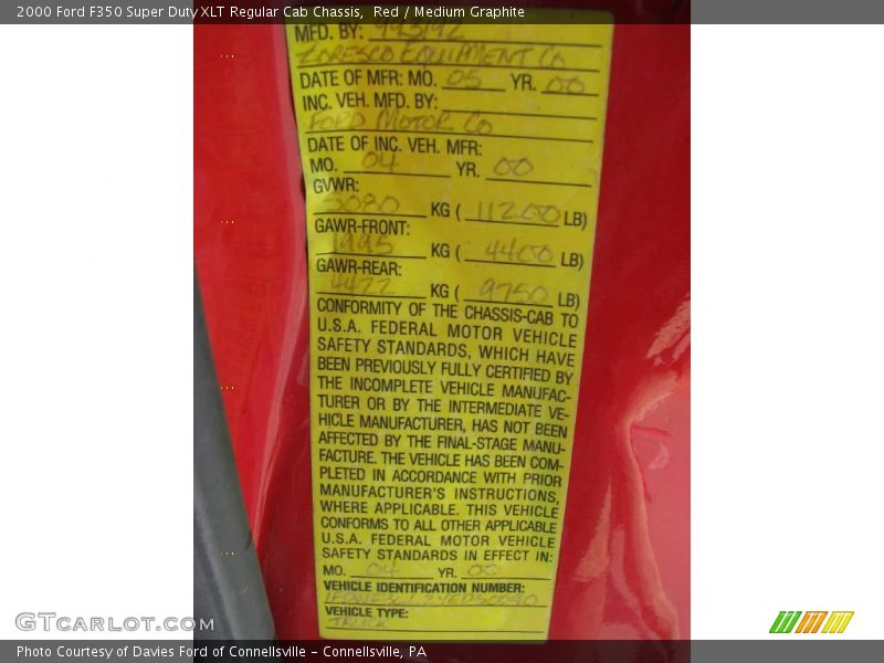 Red / Medium Graphite 2000 Ford F350 Super Duty XLT Regular Cab Chassis