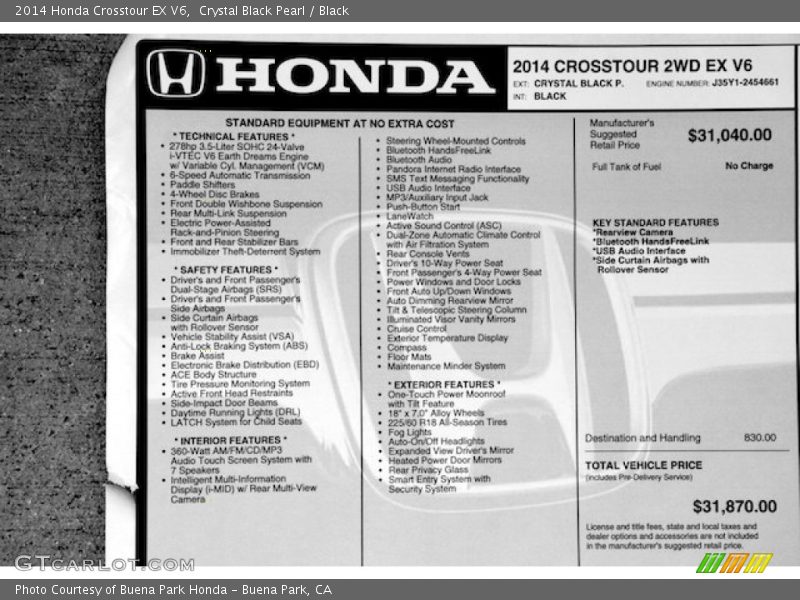 Crystal Black Pearl / Black 2014 Honda Crosstour EX V6