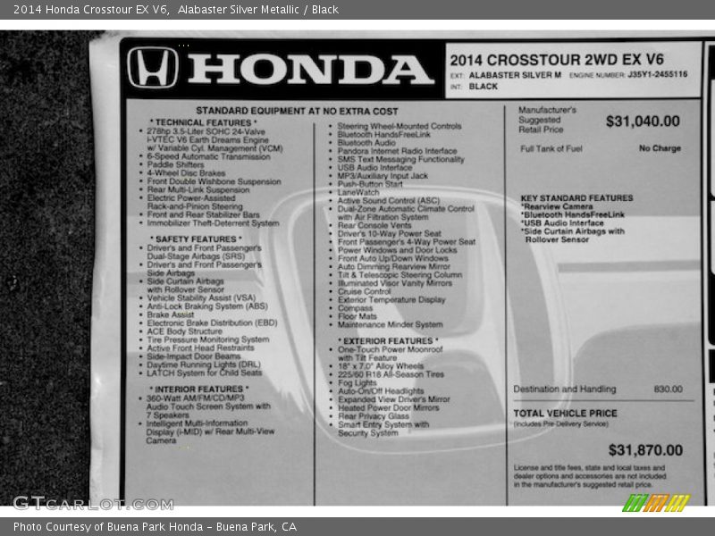 Alabaster Silver Metallic / Black 2014 Honda Crosstour EX V6