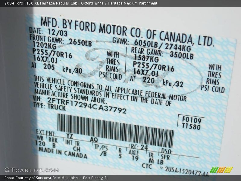 Oxford White / Heritage Medium Parchment 2004 Ford F150 XL Heritage Regular Cab