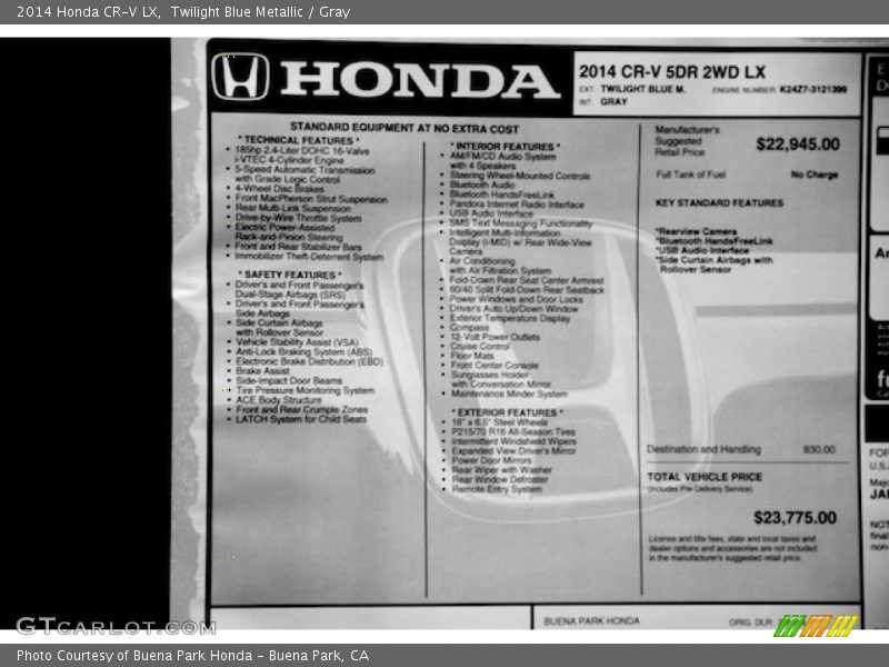 Twilight Blue Metallic / Gray 2014 Honda CR-V LX