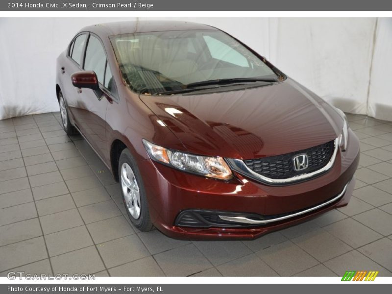 Crimson Pearl / Beige 2014 Honda Civic LX Sedan