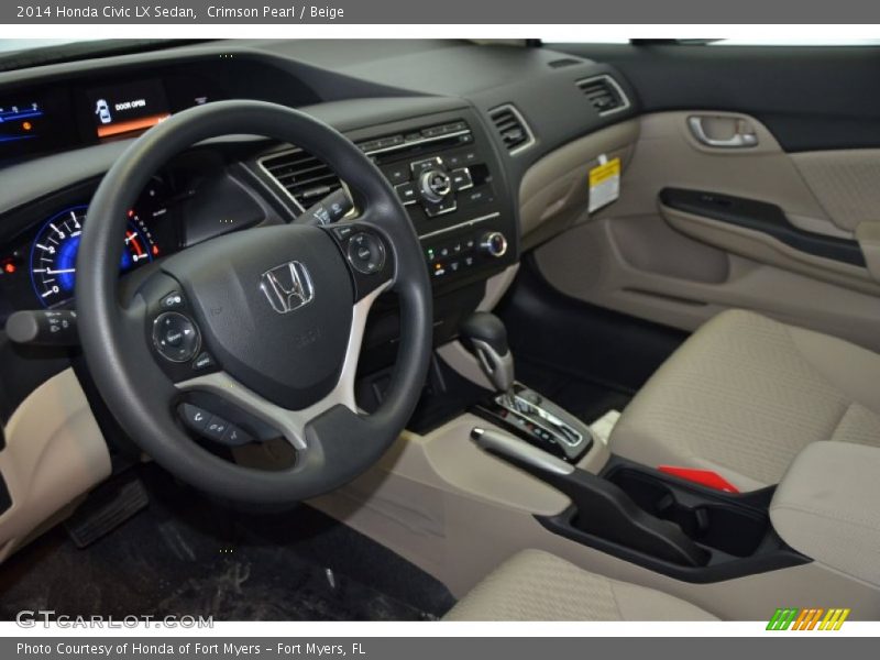 Crimson Pearl / Beige 2014 Honda Civic LX Sedan