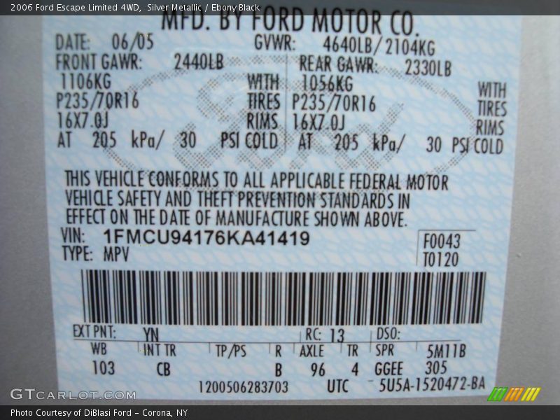 Silver Metallic / Ebony Black 2006 Ford Escape Limited 4WD