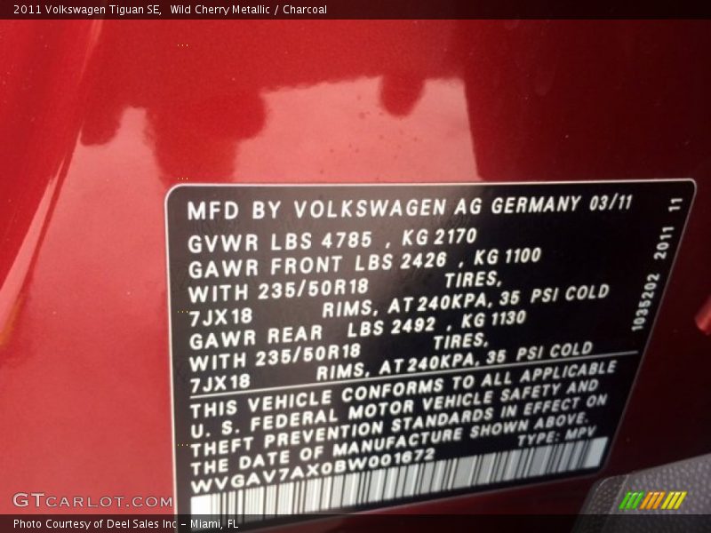 Wild Cherry Metallic / Charcoal 2011 Volkswagen Tiguan SE