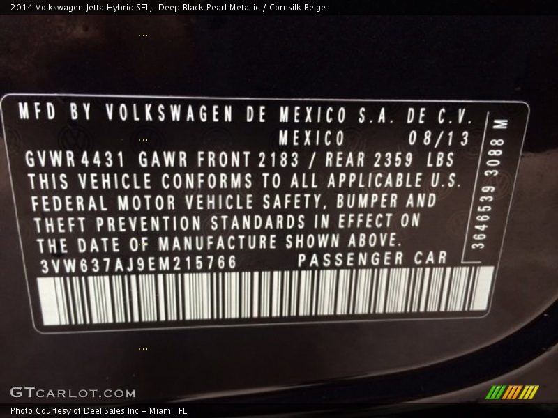 Deep Black Pearl Metallic / Cornsilk Beige 2014 Volkswagen Jetta Hybrid SEL