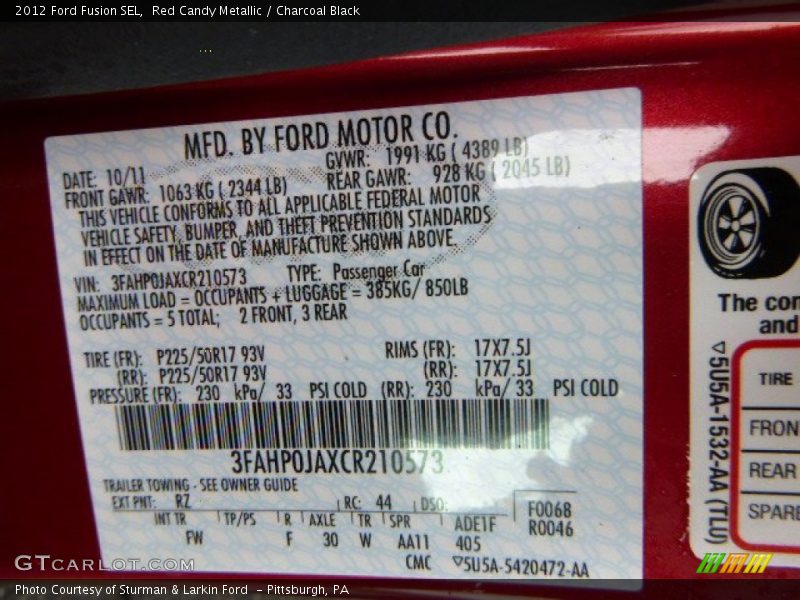 Red Candy Metallic / Charcoal Black 2012 Ford Fusion SEL