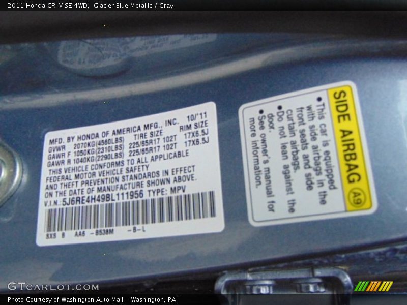 Glacier Blue Metallic / Gray 2011 Honda CR-V SE 4WD