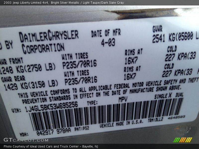 Bright Silver Metallic / Light Taupe/Dark Slate Gray 2003 Jeep Liberty Limited 4x4