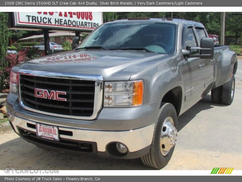 Silver Birch Metallic / Very Dark Cashmere/Light Cashmere 2008 GMC Sierra 3500HD SLT Crew Cab 4x4 Dually