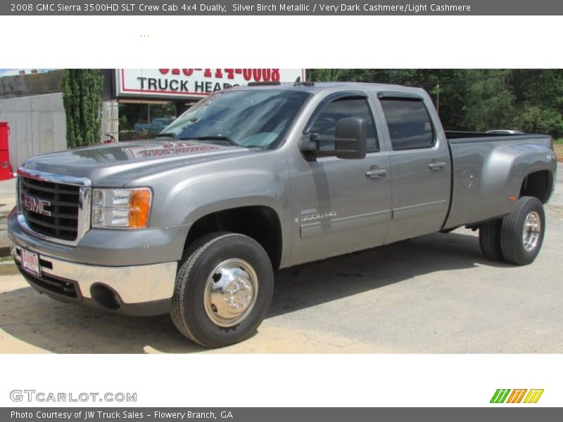 Silver Birch Metallic / Very Dark Cashmere/Light Cashmere 2008 GMC Sierra 3500HD SLT Crew Cab 4x4 Dually