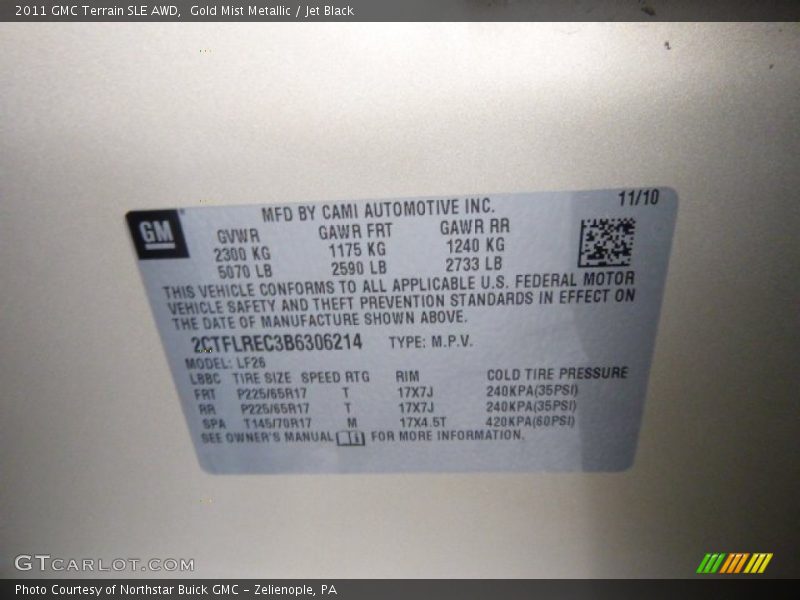 Gold Mist Metallic / Jet Black 2011 GMC Terrain SLE AWD