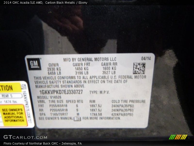 Carbon Black Metallic / Ebony 2014 GMC Acadia SLE AWD