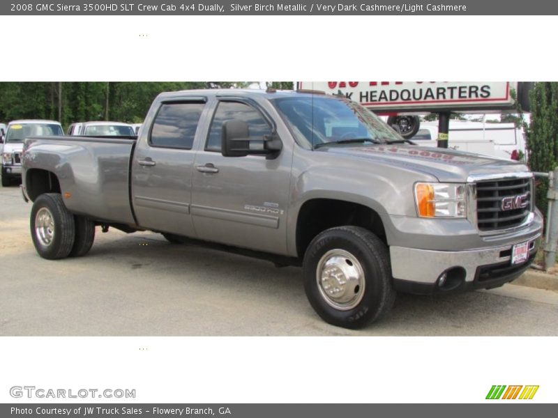 Silver Birch Metallic / Very Dark Cashmere/Light Cashmere 2008 GMC Sierra 3500HD SLT Crew Cab 4x4 Dually