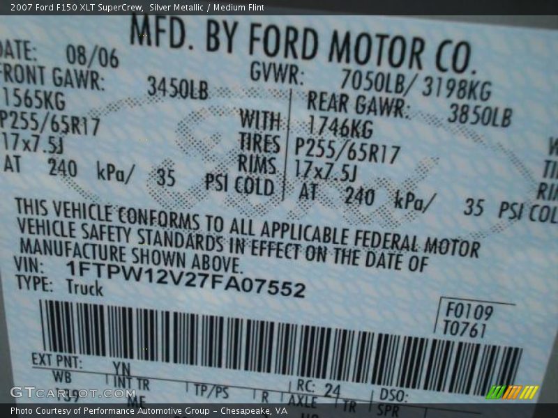 Silver Metallic / Medium Flint 2007 Ford F150 XLT SuperCrew