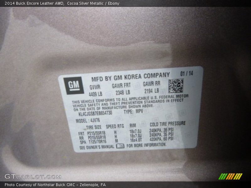 Cocoa Silver Metallic / Ebony 2014 Buick Encore Leather AWD
