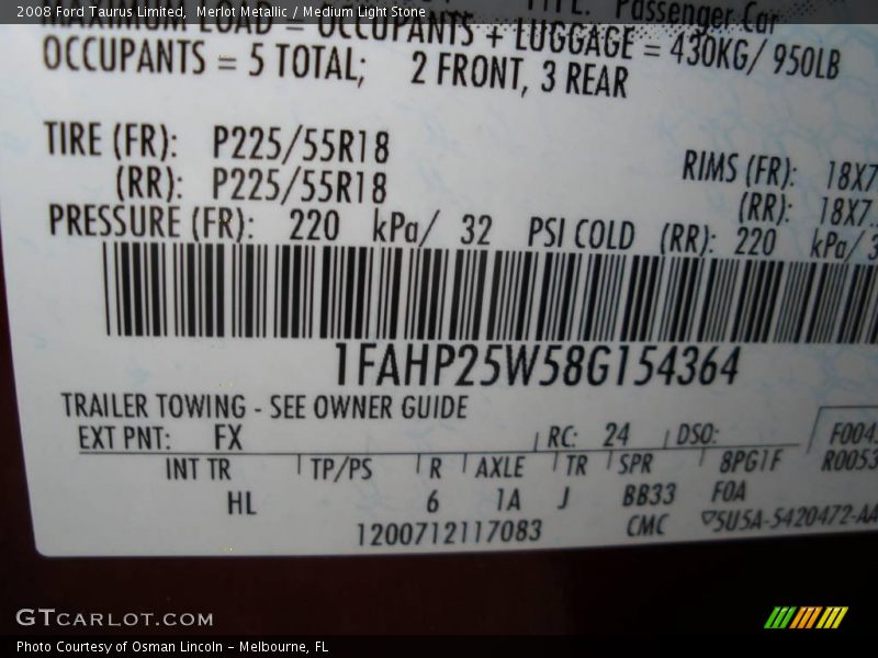 Merlot Metallic / Medium Light Stone 2008 Ford Taurus Limited