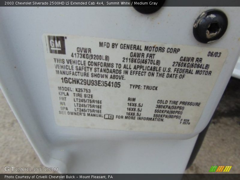 Summit White / Medium Gray 2003 Chevrolet Silverado 2500HD LS Extended Cab 4x4