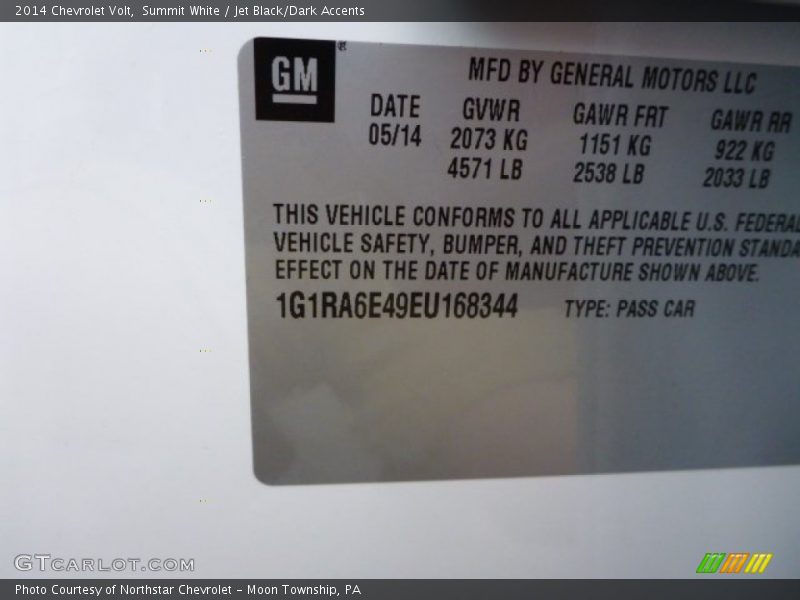 Summit White / Jet Black/Dark Accents 2014 Chevrolet Volt