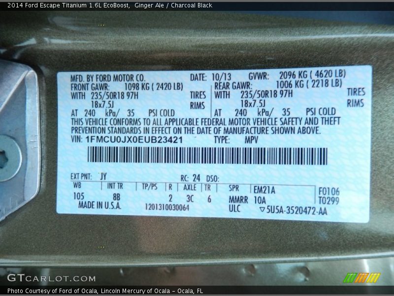 Ginger Ale / Charcoal Black 2014 Ford Escape Titanium 1.6L EcoBoost